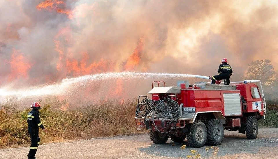 Firefighters putting out a wildfire